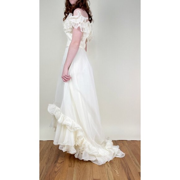 Vintage Ruffle Wedding Dress Princess Romantic Whimsigoth Cottagecore Cupcake - Picture 4 of 6